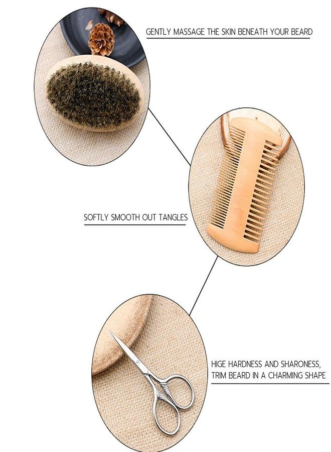 AOHO MOOON Hair Dough Beard Brush & Comb, Scissors Set for Men, Set Includes Soft Boar Bristle Brush, Bamboo Wide Tooth Comb, and Mustache Trimming Scissors, Straighten & Soften Your Beard - Image 2